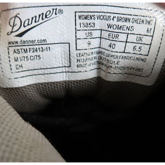 Danner Boots Women 9 Work Leather Vicious 4" Safety Toe Waterproof Lace Up Brown - Picture 8 of 15